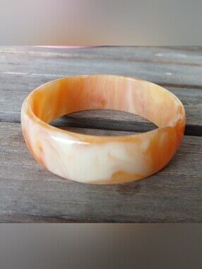 Vintage Marbled Orange Brown & Cream Resin Bangle Bracelet